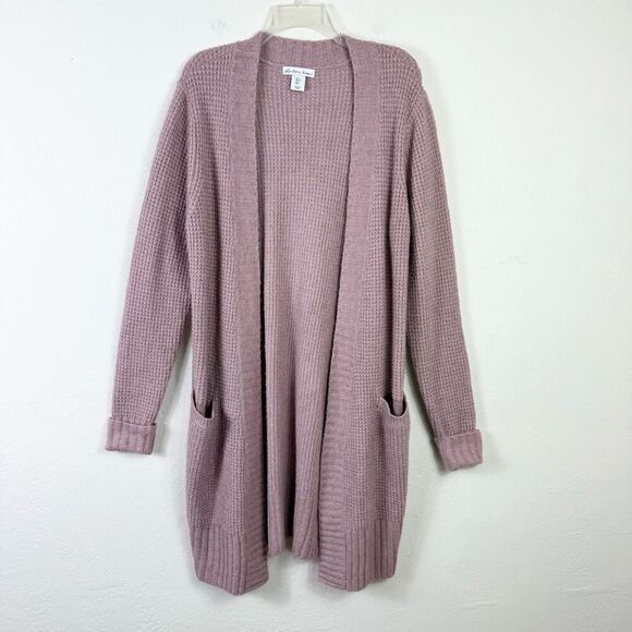 London Kaye Sweaters - London Kaye Dusty Pink Knitted Open Front Long Duster Cardigan Sweater Size L